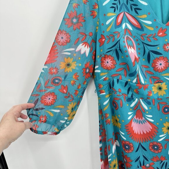 BODEN dress midi 3/4 sleeve floral v neck isabelle ultramarine carnival 16R - Picture 5 of 8